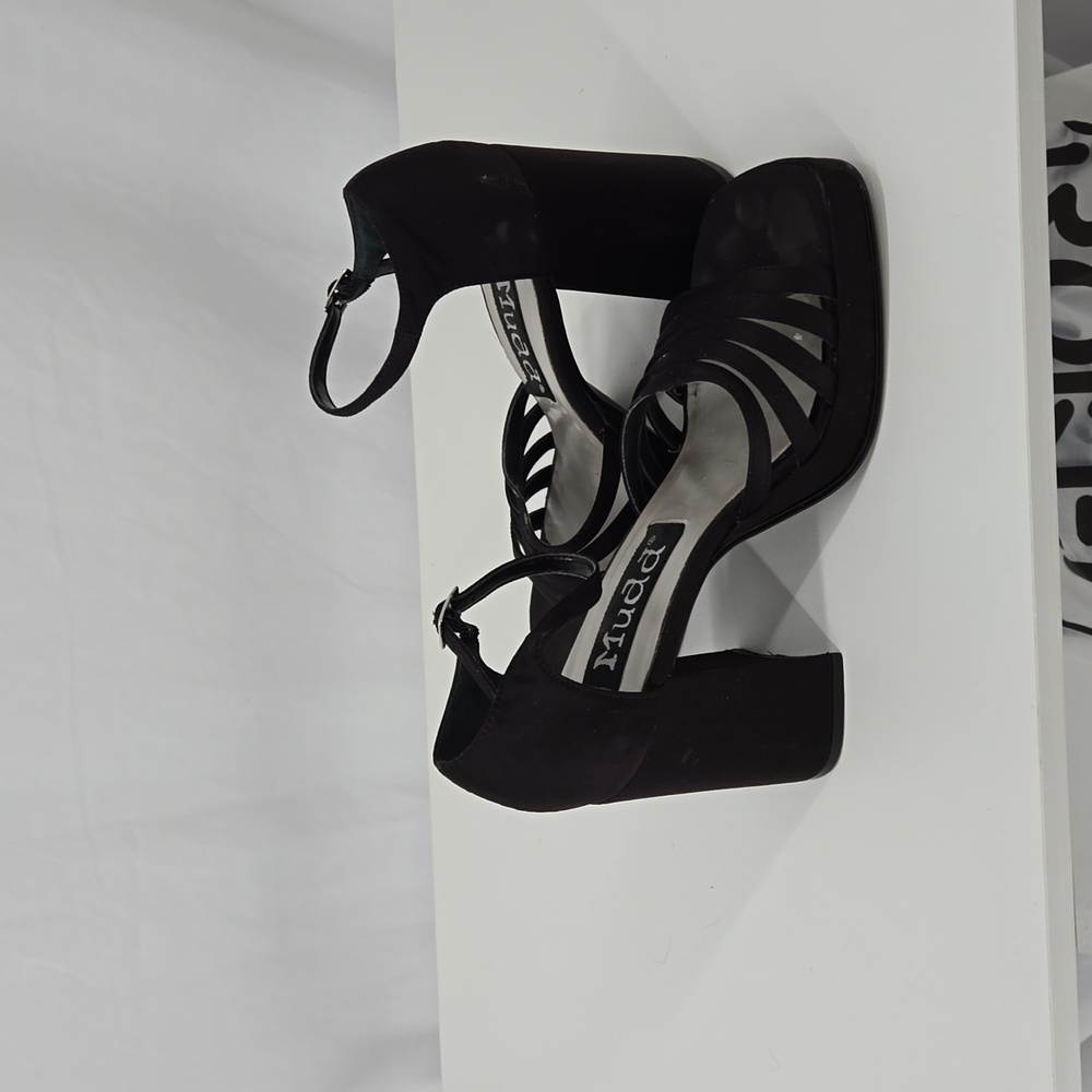 Mudd Vintage 90s Strappy Satin High Heels Black Ankle Strap Shoe Size 7 - Picture 5 of 11